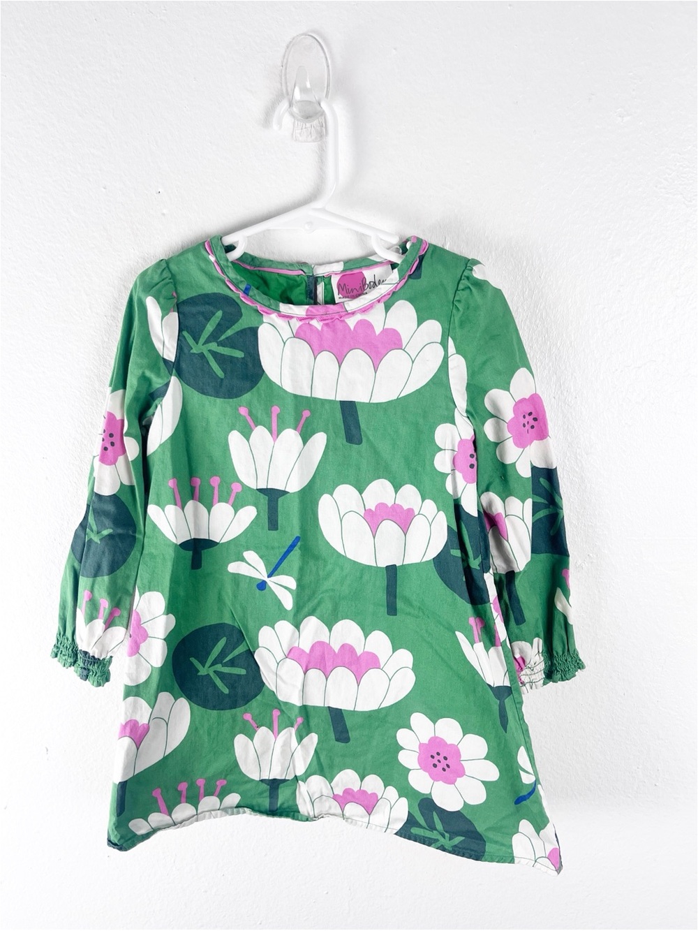 BABY BODEN 100% Cotton Green Floral Lined Girls Dress Size 4-5Y